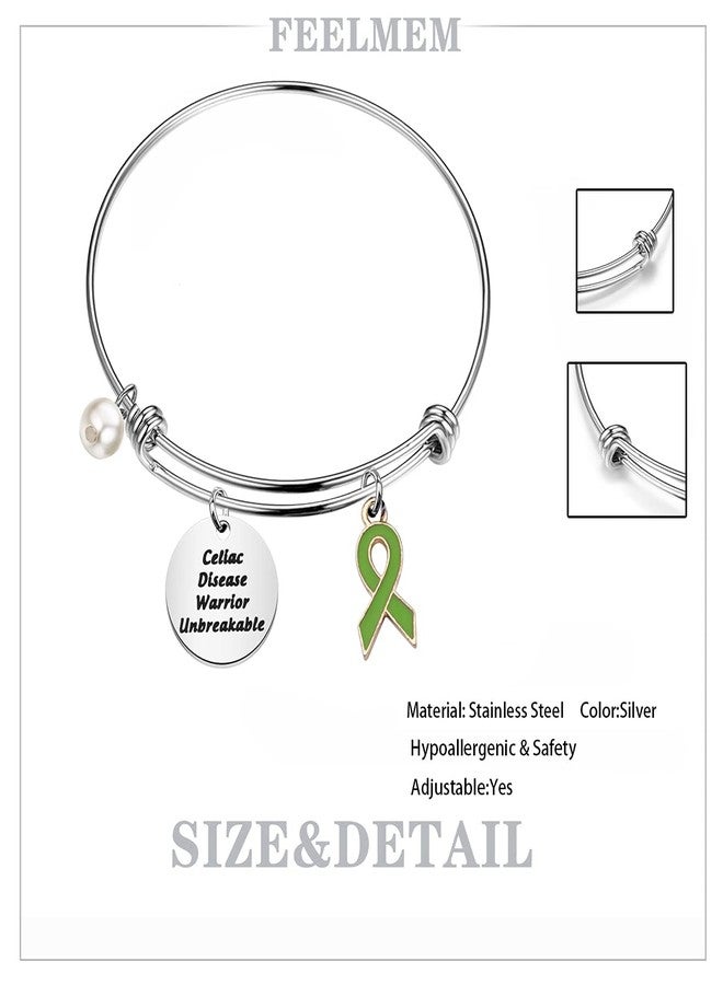 FEELMEM Celiac Disease Awareness Jewelry Celiac Disease Warrior Unbreakable Bracelet with Green Awareness Ribbon Charm Inspirational Cancer Survivor Gift (Celiac Diseas-bracelet) - Image 2