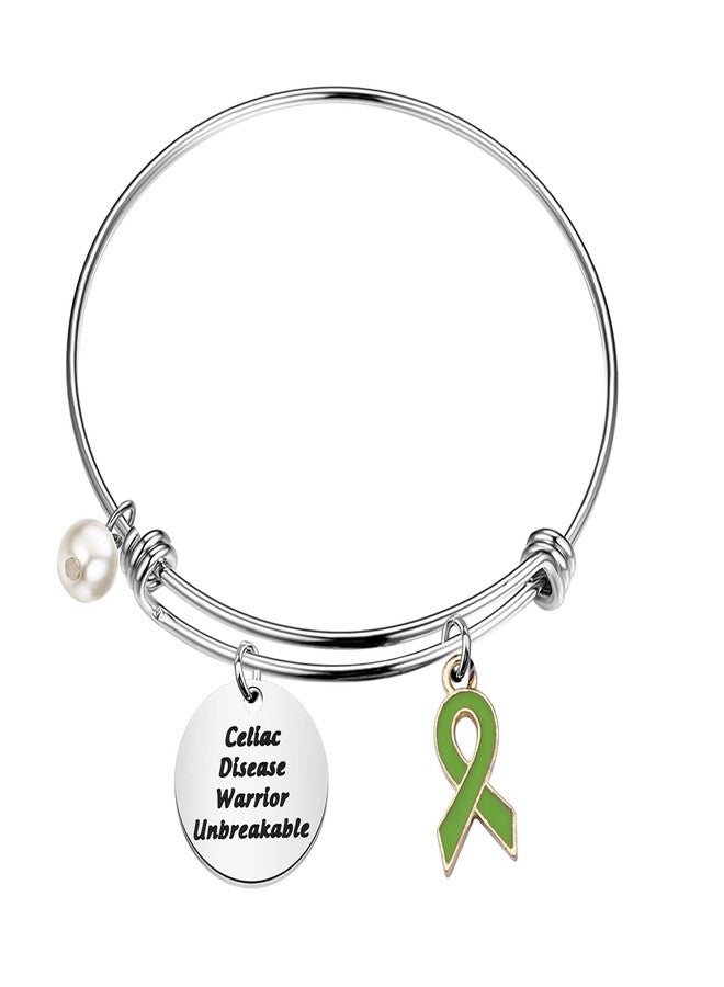 FEELMEM Celiac Disease Awareness Jewelry Celiac Disease Warrior Unbreakable Bracelet with Green Awareness Ribbon Charm Inspirational Cancer Survivor Gift (Celiac Diseas-bracelet) - Image 1