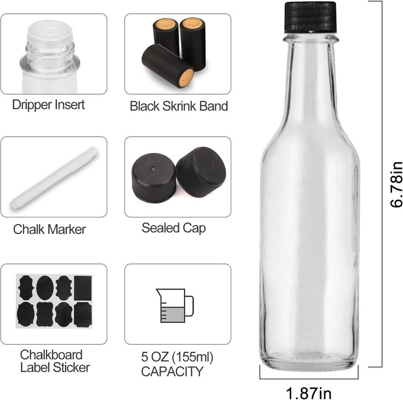 Maredash Hot Sauce Bottles with Black Caps, 16 pack 5oz empty glass bottles,woozy bottle 5 oz - Image 2