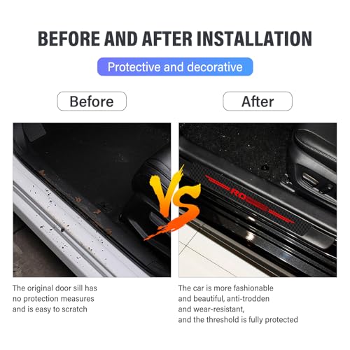 JCRNBU Car Door Sill Protectors for Rogue，4 Pcs Reflective Carbon Fiber Vinyl Threshold Sticker Decorative Car Door Scuff Plate,Anti-Scratch, Anti-Dirty, Waterproof (Red) - Image 3