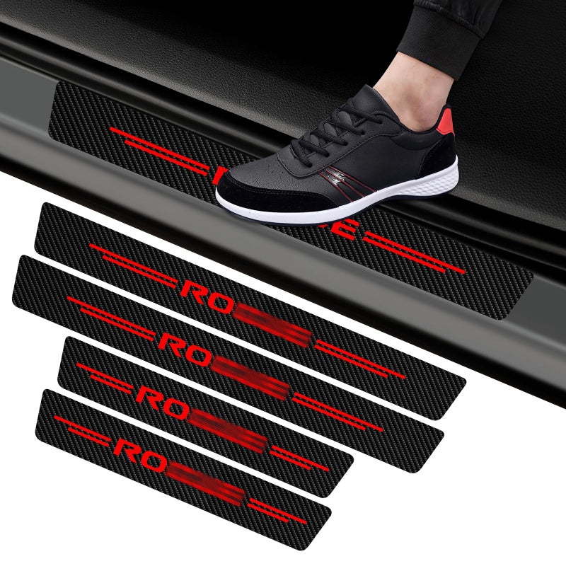 JCRNBU Car Door Sill Protectors for Rogue，4 Pcs Reflective Carbon Fiber Vinyl Threshold Sticker Decorative Car Door Scuff Plate,Anti-Scratch, Anti-Dirty, Waterproof (Red) - Image 5