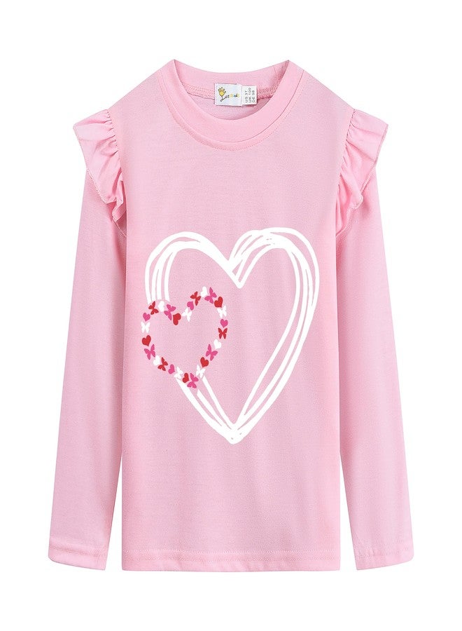 CM-Kid Toddler Baby Girl Valentine's T-Shirt Kids Long Sleeve Shirt Top Girls Butterfly Heart Pink Tee 4-5 Years - Image 1