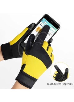 KASTWAVE Leather Work Gloves,  Heavy Duty Gardening Gloves, Tough Cowhide Garden Gloves Thorn Proof Work Gloves for Garden Tools Pruning Shears Bricklaying, Ladies and Men (Yellow, Large)  - Image 3