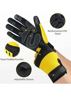 KASTWAVE Leather Work Gloves,  Heavy Duty Gardening Gloves, Tough Cowhide Garden Gloves Thorn Proof Work Gloves for Garden Tools Pruning Shears Bricklaying, Ladies and Men (Yellow, Large)  - Image 2