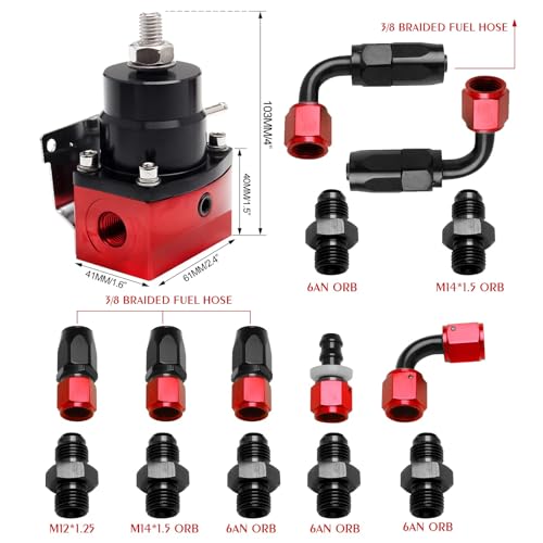 YESHMA EFI Fuel Pressure Regulator Kit 0-100psi with Gauge 6AN Fuel Line Fitting Universal Adjustable Aluminum (Black+Red) - Image 5