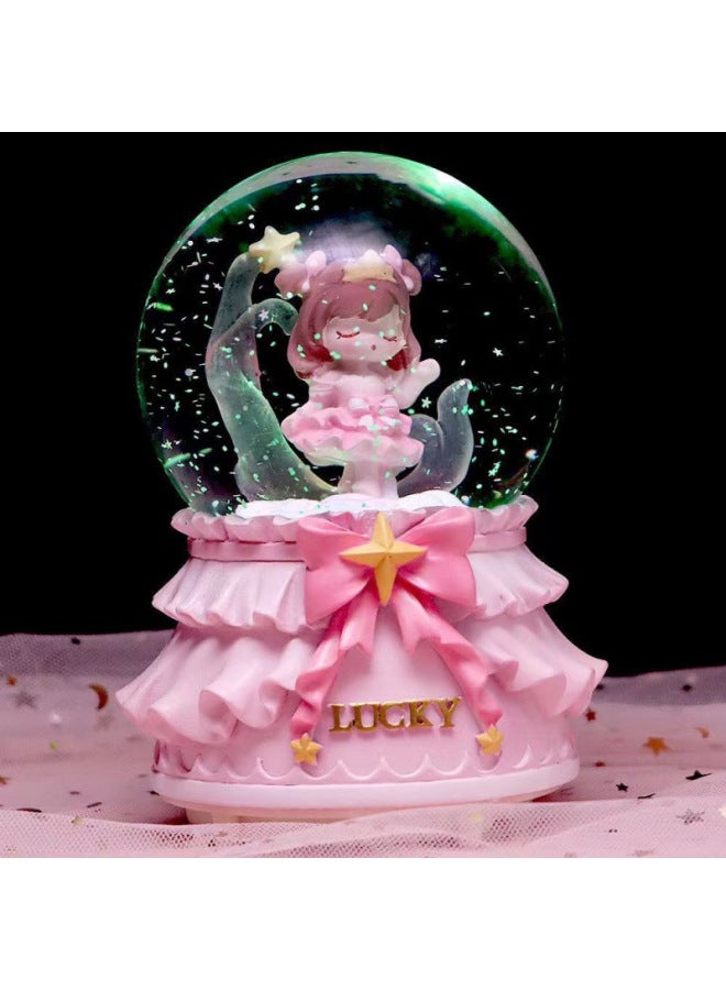 Mermaid Princess Crystal Ball Music Box Cartoon Ornaments Snowflakes Student Creative Gift Birthday Music Box-Colour:11-ballet 【pink Clothes】-Size:Medium 80#(hand-cranked Snow) Lanterns Music - Image 3