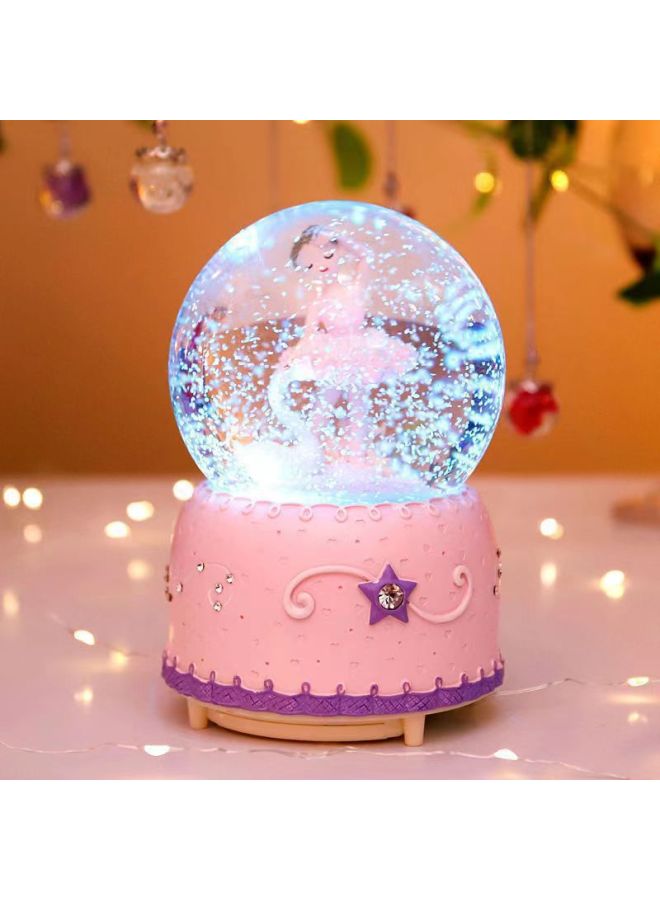 Mermaid Princess Crystal Ball Music Box Cartoon Ornaments Snowflakes Student Creative Gift Birthday Music Box-Colour:11-ballet 【pink Clothes】-Size:Medium 80#(hand-cranked Snow) Lanterns Music - Image 1