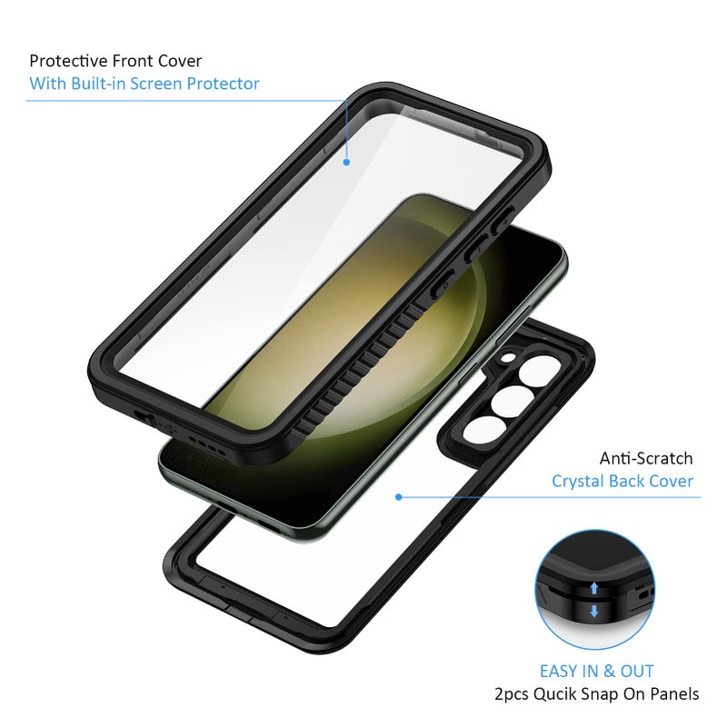 Lanhiem for Samsung Galaxy S23 Case with Built-in Screen Protector, IP68 Waterproof Dustproof Mil-Grade Rugged Full Body Shockproof Protective Cover for Galaxy S23 5G 6.1 Inch, Black - Image 4