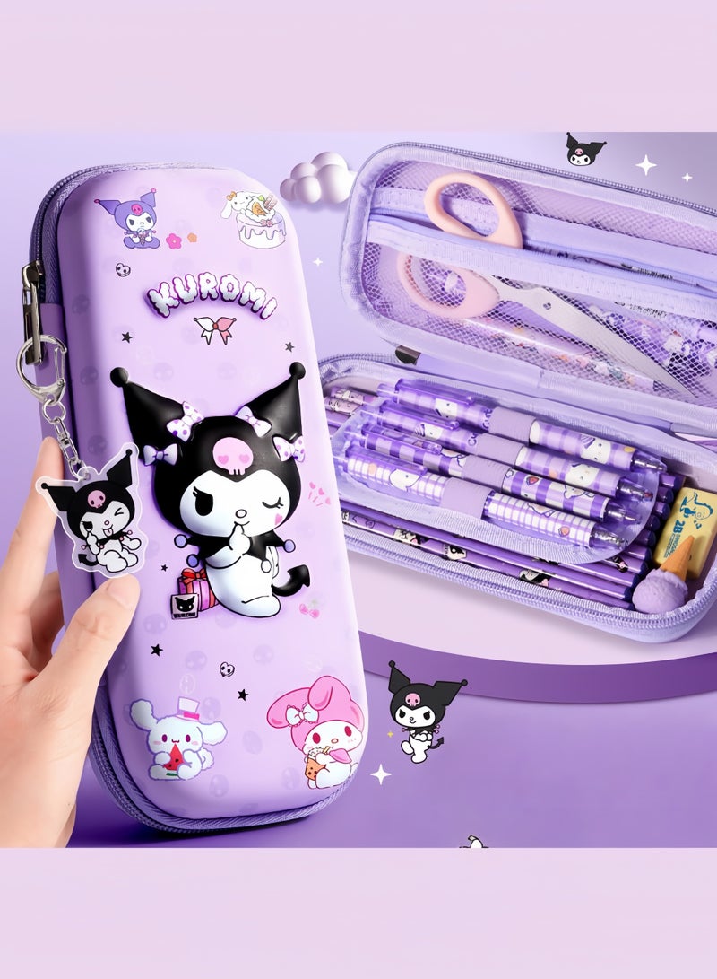 kuromi Pencil Case for Girls Boys,Waterproof 3D Large Capacity Portable Cartoon Pencil Box Organizer for Kids Elementary School - Image 2