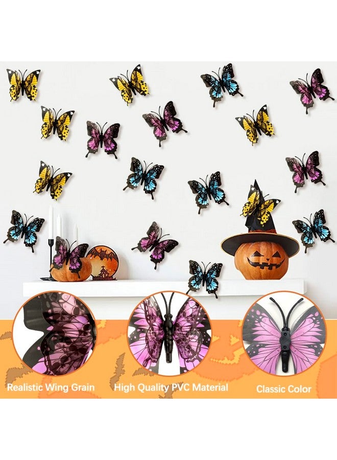 KQNBI Monarch Butterfly Decorations, 3D Monarch Butterfly Wall Decor 12 Pcs Multicolor Fake Butterflies Realistic Artificial Butterflies Decal for Autumn Craft Home Wall Table Bedroom Decorations - Image 4