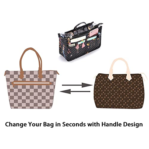 BTSKY Printing Handbag Organizers Inside Purse Insert-High Capacity 13 Pockets Bag Tote Organizer with Handle Fashion Style - Image 3