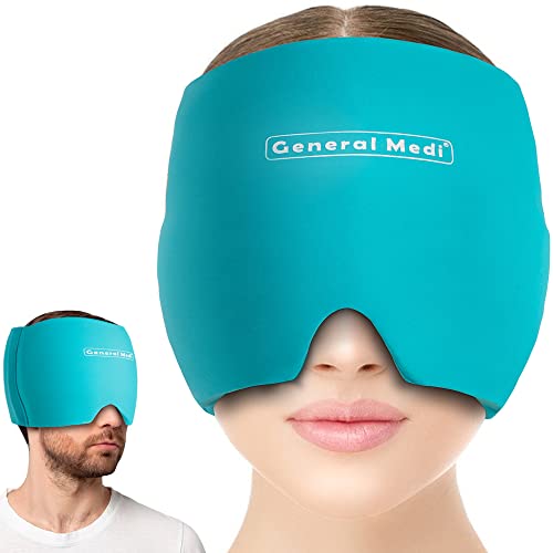 General Medi Headache Migraine Ice Wrap Cap Cold Therapy Migraine Relief Hat Headache Ice Hat Cold Compress Great for Puffy Eyes Tension Sinus Stress Relief Blue