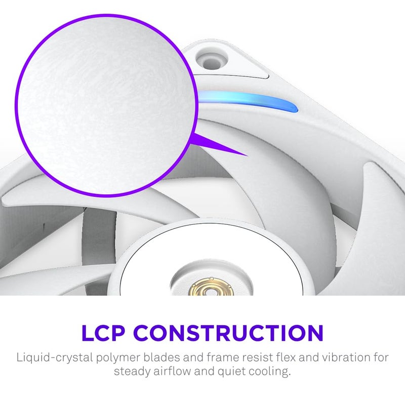 NZXT F360X Performance Single-Frame Fan - 3X 120mm PWM RGB PC Case Fans - Max Airflow & Static Pressure - Low Noise - LCP Frame & Blades - Magnetic Fluid Dynamic Bearing - 30mm Thick - White - Image 3