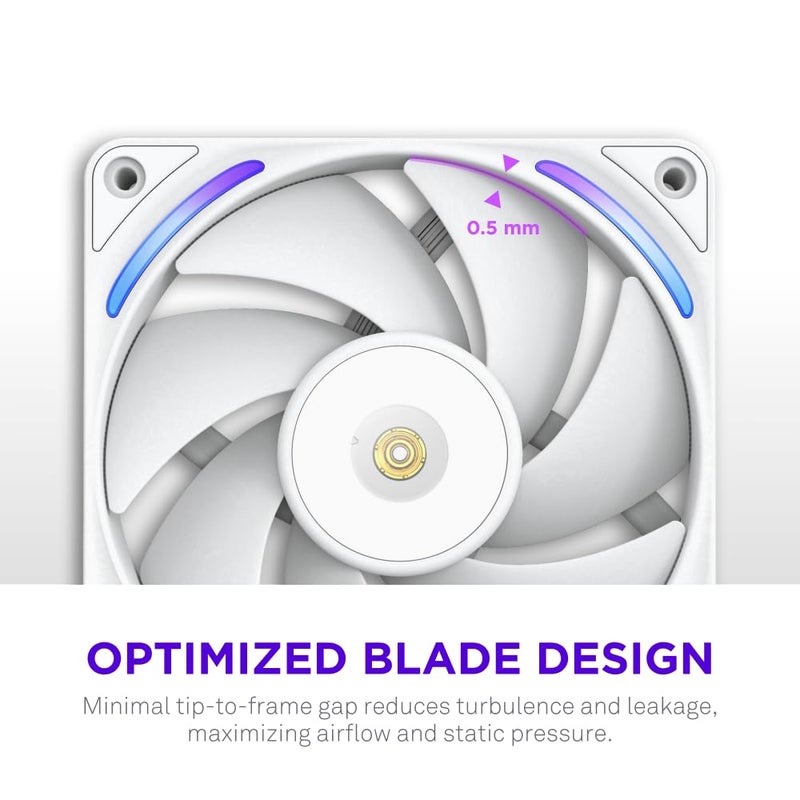 NZXT F360X Performance Single-Frame Fan - 3X 120mm PWM RGB PC Case Fans - Max Airflow & Static Pressure - Low Noise - LCP Frame & Blades - Magnetic Fluid Dynamic Bearing - 30mm Thick - White - Image 4