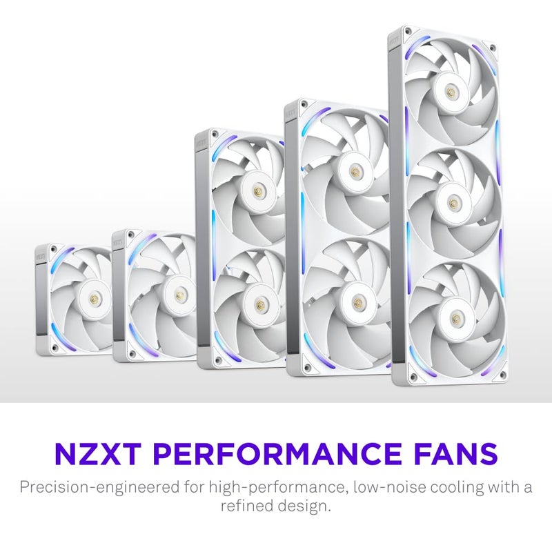 NZXT F360X Performance Single-Frame Fan - 3X 120mm PWM RGB PC Case Fans - Max Airflow & Static Pressure - Low Noise - LCP Frame & Blades - Magnetic Fluid Dynamic Bearing - 30mm Thick - White - Image 2