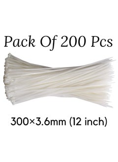 OVG OVG Nylon Self Locking Cable Ties White 300 mm 36mm 12 Inch Pack of 200 Pcs Heavy Duty Strong Zip Ties Teeth Grip Fastener Organizer Tie  - Image 2