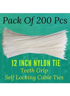 OVG OVG Nylon Self Locking Cable Ties White 300 mm 36mm 12 Inch Pack of 200 Pcs Heavy Duty Strong Zip Ties Teeth Grip Fastener Organizer Tie  - Image 5