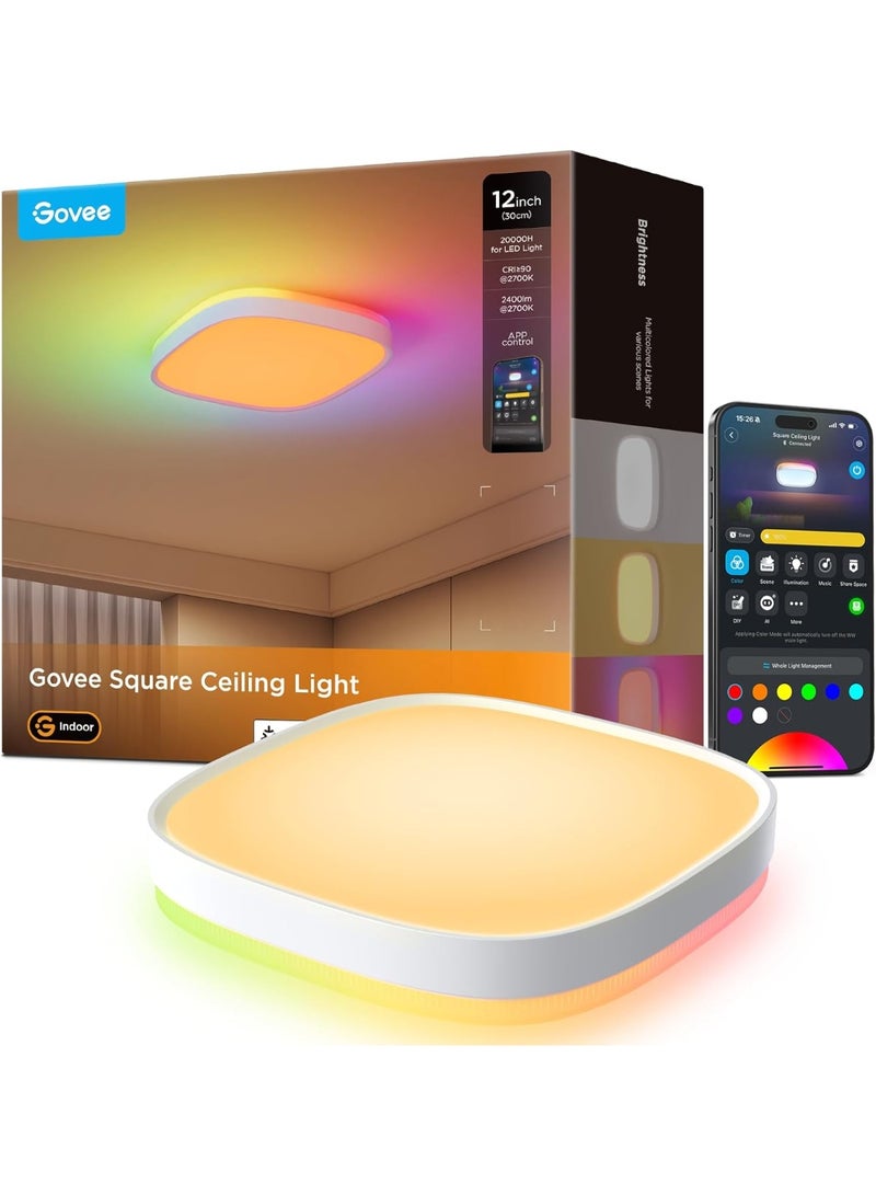 Govee LED Ceiling Light, Smart RGBIC Ceiling Light 2400LM Work with Matter, Google Assistant, for Bedroom Living Room Kitchen, Square, 30cm [Energy Class F] - Image 1