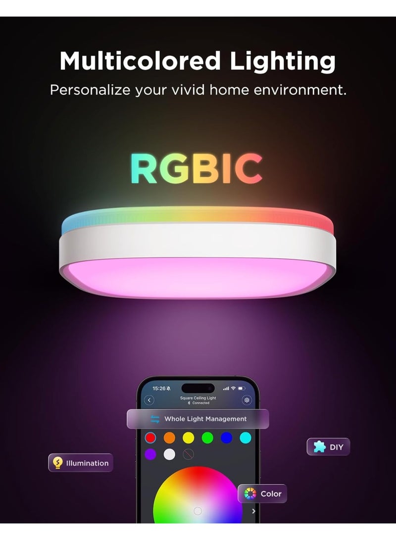 Govee LED Ceiling Light, Smart RGBIC Ceiling Light 2400LM Work with Matter, Google Assistant, for Bedroom Living Room Kitchen, Square, 30cm [Energy Class F] - Image 2