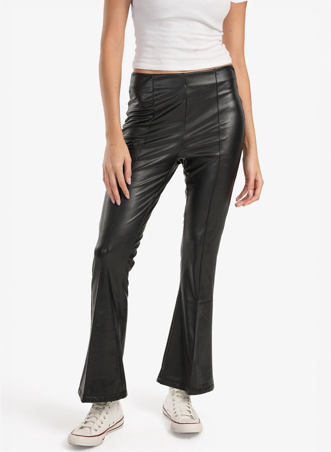 Clue Black Leather Flare Pants - Image 1
