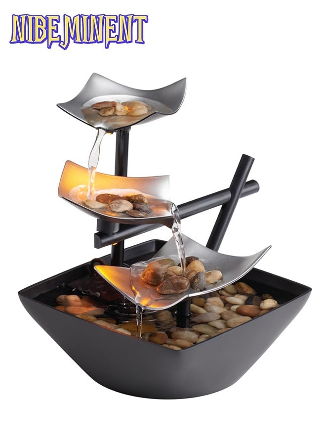 NIBEMINENT Tabletop Water Fountain, Home Décor Soothing Sound Machine - Automatic Pump, Deep Basin and Natural River Rocks, Indoor Zen Relaxation for Office, Living Room or Bedroom, 8.25” Tall - Image 1