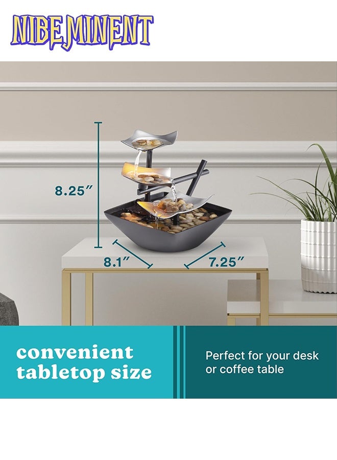 NIBEMINENT Tabletop Water Fountain, Home Décor Soothing Sound Machine - Automatic Pump, Deep Basin and Natural River Rocks, Indoor Zen Relaxation for Office, Living Room or Bedroom, 8.25” Tall - Image 2