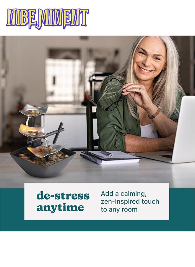 NIBEMINENT Tabletop Water Fountain, Home Décor Soothing Sound Machine - Automatic Pump, Deep Basin and Natural River Rocks, Indoor Zen Relaxation for Office, Living Room or Bedroom, 8.25” Tall - Image 4