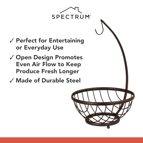 Spectrum Diversified Spectrum Ashley Fruit Basket for Kitchen Counter with Banana Tree Hanger - Open Wire Vegetable & Fruit Bowl & Banana Hook Holder - Produce Storage Stand - Image 3
