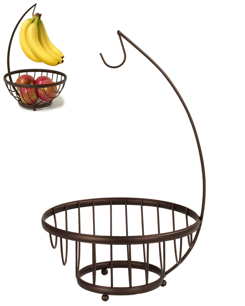 Spectrum Diversified Spectrum Ashley Fruit Basket for Kitchen Counter with Banana Tree Hanger - Open Wire Vegetable & Fruit Bowl & Banana Hook Holder - Produce Storage Stand - Image 1