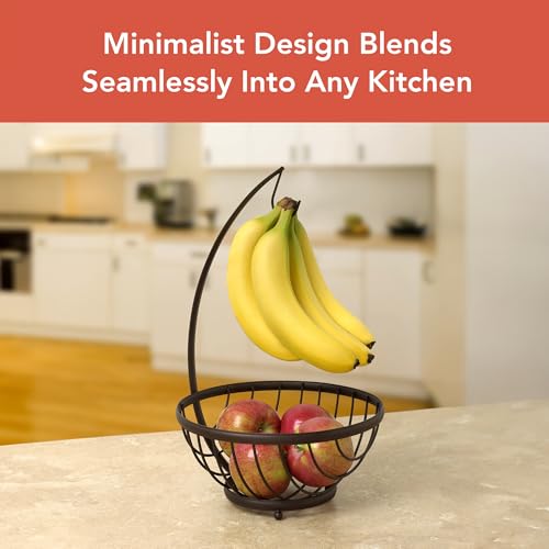Spectrum Diversified Spectrum Ashley Fruit Basket for Kitchen Counter with Banana Tree Hanger - Open Wire Vegetable & Fruit Bowl & Banana Hook Holder - Produce Storage Stand - Image 2