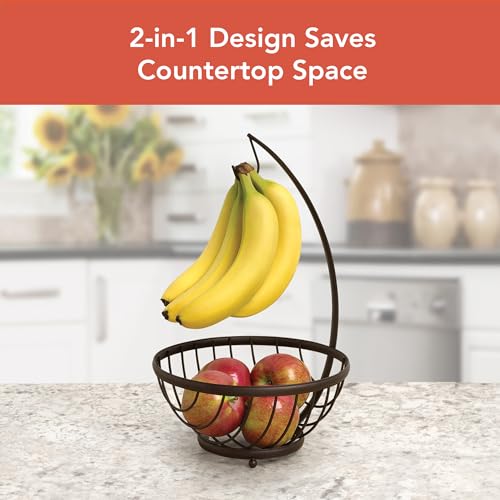 Spectrum Diversified Spectrum Ashley Fruit Basket for Kitchen Counter with Banana Tree Hanger - Open Wire Vegetable & Fruit Bowl & Banana Hook Holder - Produce Storage Stand - Image 4