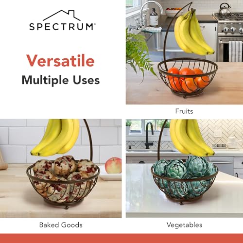 Spectrum Diversified Spectrum Ashley Fruit Basket for Kitchen Counter with Banana Tree Hanger - Open Wire Vegetable & Fruit Bowl & Banana Hook Holder - Produce Storage Stand - Image 5