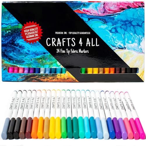 Crafts 4 All Fabric Pens for Clothes - Pack of 24 No Fade, Fabric Markers Permanent for Textile - No Bleed, Machine Washable Shoe Markers for Fabric Decorating - Laundry Marker, Erases Stains Easily - Image 1