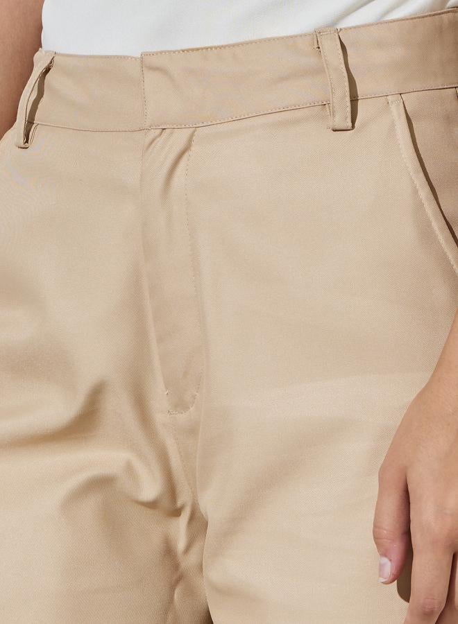 Styli Beige Solid Wide leg Trousers - Image 3