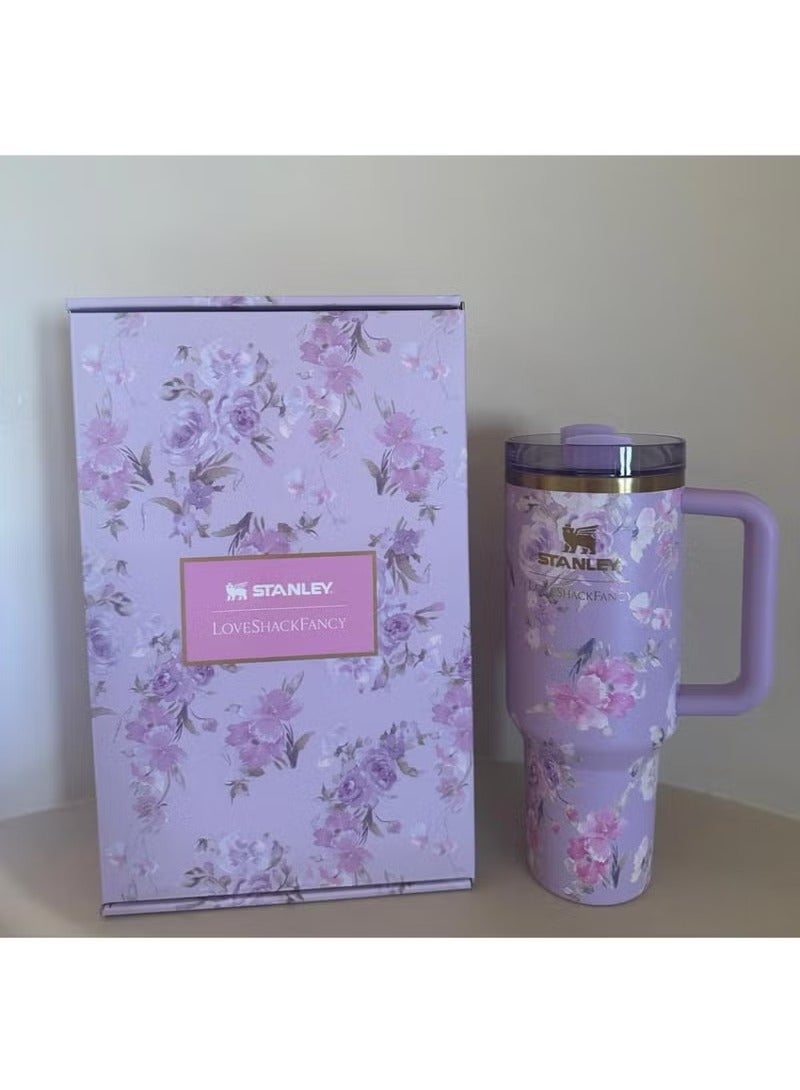 Stanley Love Shack Fancy H2.0 Flow State 40oz Purple Cortex Tumbler, Stainless Steel Vacuum Insulated Quencher with Lid, Straw, and Stopper, Ideal for Water and Iced Tea, Keeps Drinks Cold, Presented in Elegant Gift-Ready Packaging - Image 2