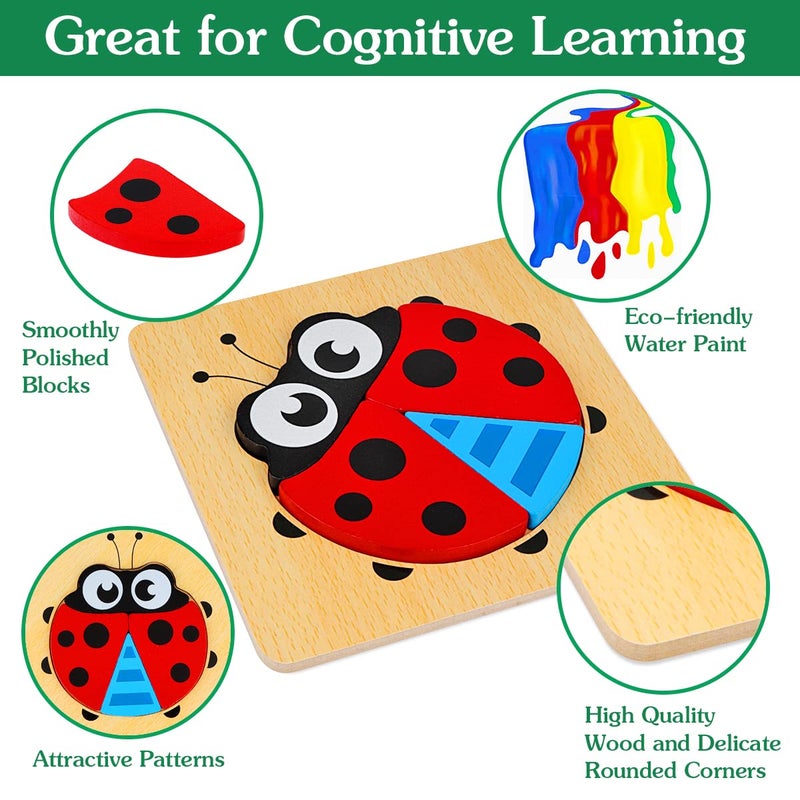 Dreampark Wooden Puzzles for Toddlers Ages 1-3, Montessori Toys for 1 2 3 Years Old Girls Boys Baby Kids Puzzle Learning Educational Christmas Birthday Gifts Toys 6 Pack Animal Jigsaw Puzzle - Image 2