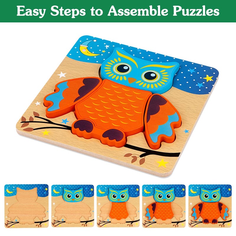 Dreampark Wooden Puzzles for Toddlers Ages 1-3, Montessori Toys for 1 2 3 Years Old Girls Boys Baby Kids Puzzle Learning Educational Christmas Birthday Gifts Toys 6 Pack Animal Jigsaw Puzzle - Image 3