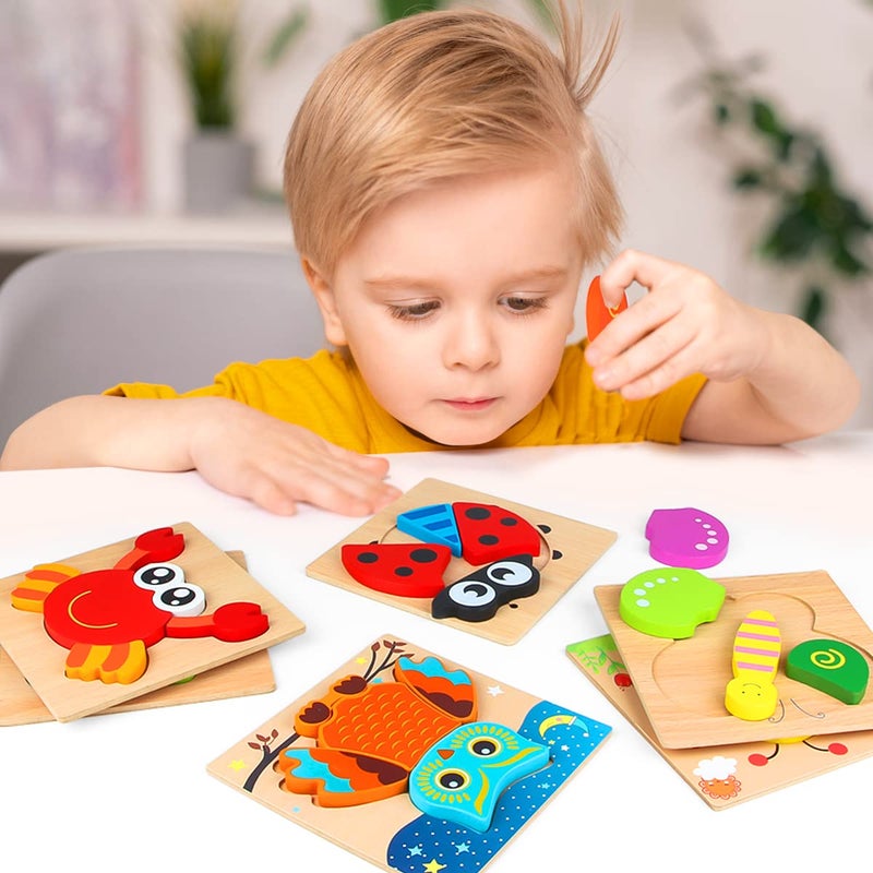 Dreampark Wooden Puzzles for Toddlers Ages 1-3, Montessori Toys for 1 2 3 Years Old Girls Boys Baby Kids Puzzle Learning Educational Christmas Birthday Gifts Toys 6 Pack Animal Jigsaw Puzzle - Image 5