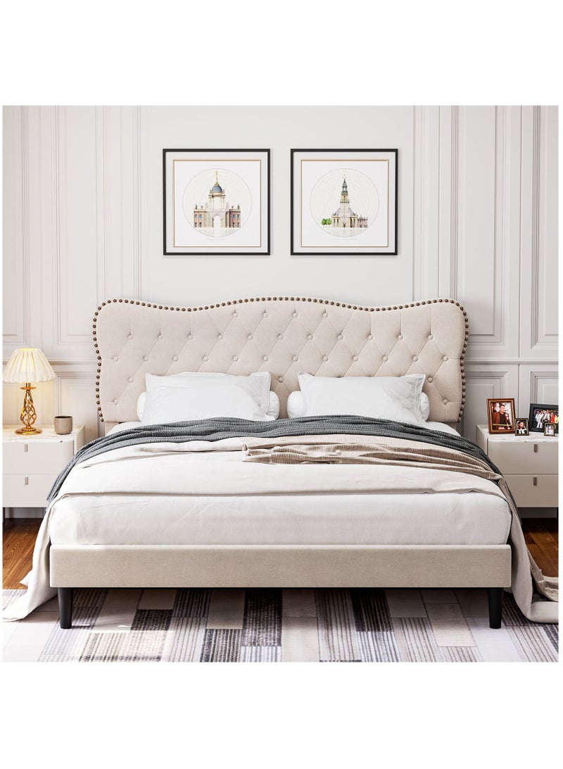 karnak Inspired Diamond King Bed Frame with Button Tufted headboard king Size 180x200Cm - Image 1