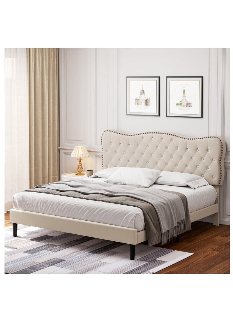 karnak Inspired Diamond King Bed Frame with Button Tufted headboard king Size 180x200Cm - Image 2