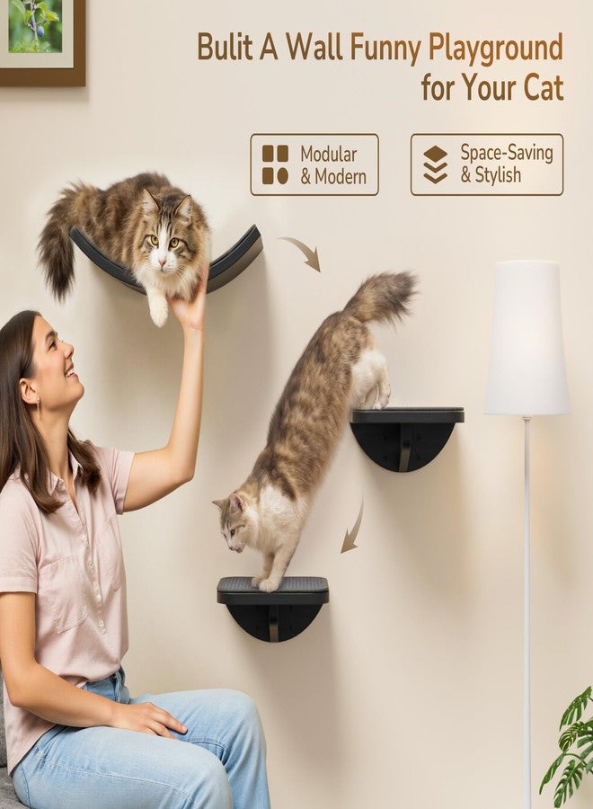 PELUOMOZ Cat Wall Shelves for Large Cats Set, Grey Curved Wall Sisal Bed and 2 Floating Wall Sisal Steps, Wall Mounted Climbing Shelves for Sleeping, Playing, and Lounging - Image 3