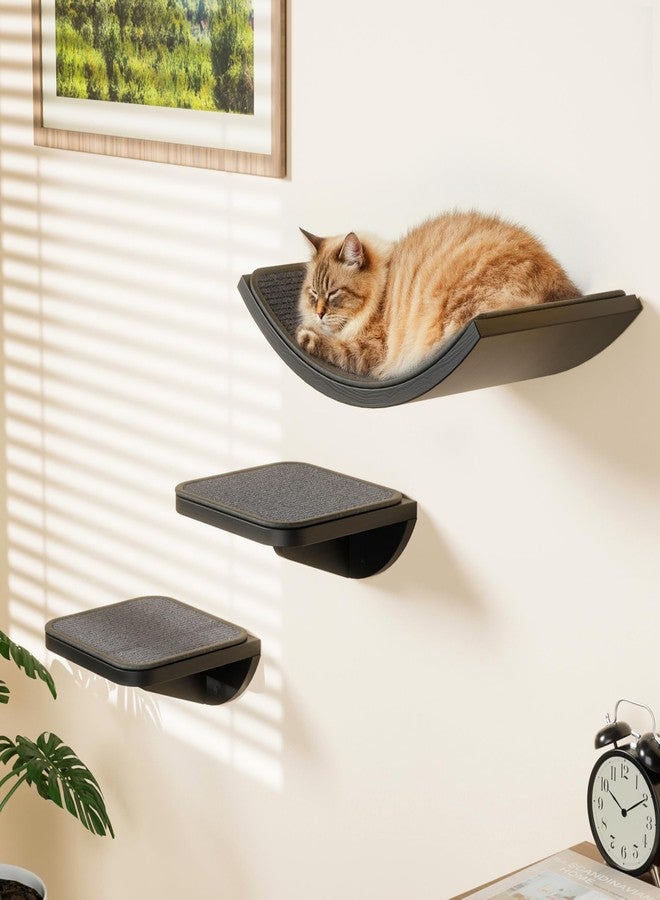 PELUOMOZ Cat Wall Shelves for Large Cats Set, Grey Curved Wall Sisal Bed and 2 Floating Wall Sisal Steps, Wall Mounted Climbing Shelves for Sleeping, Playing, and Lounging - Image 1