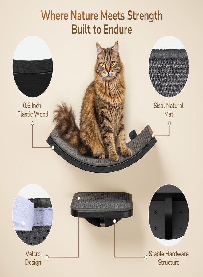 PELUOMOZ Cat Wall Shelves for Large Cats Set, Grey Curved Wall Sisal Bed and 2 Floating Wall Sisal Steps, Wall Mounted Climbing Shelves for Sleeping, Playing, and Lounging - Image 2