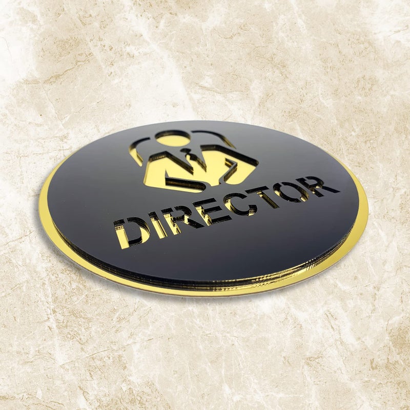 Vertical Root Inc ® Premium BLACK GOLD Finish Acrylic DIRECTOR DOOR Sign Easy to Mount 3M Self-Adhesive Tape Signage for Hotel Office Resort Society Corporate Business Hospital - Image 2