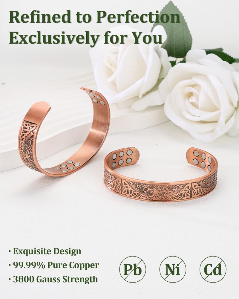 Fashtour Copper Bracelet for Men, 99.99% Pure Copper Bracelet, 18X Enhanced Strength Magnetic with Neodymium Magnets(Tree of life) (copper356-18) - Image 2
