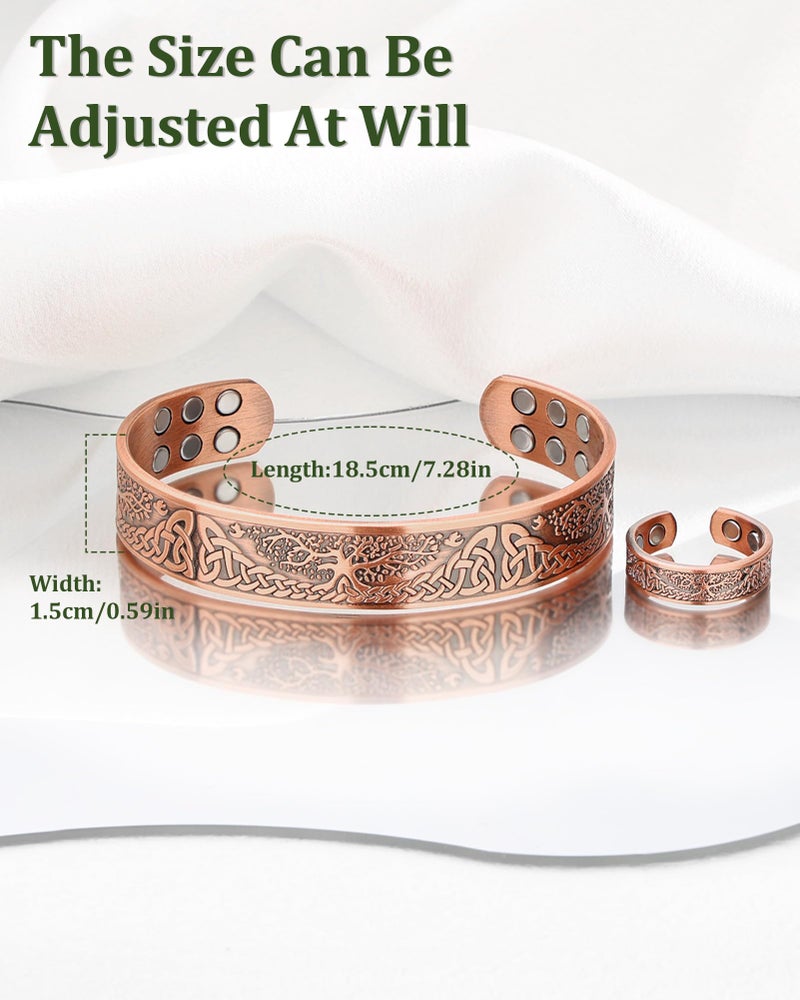 Fashtour Copper Bracelet for Men, 99.99% Pure Copper Bracelet, 18X Enhanced Strength Magnetic with Neodymium Magnets(Tree of life) (copper356-18) - Image 3