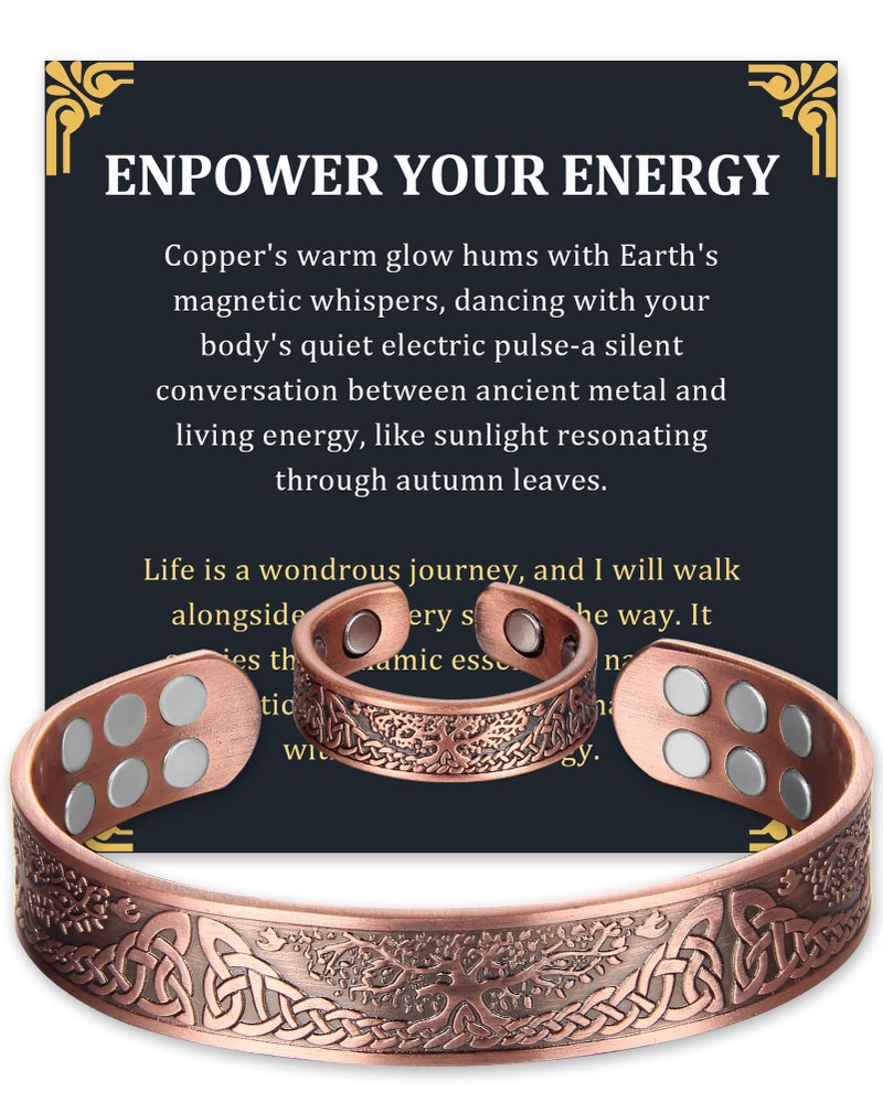 Fashtour Copper Bracelet for Men, 99.99% Pure Copper Bracelet, 18X Enhanced Strength Magnetic with Neodymium Magnets(Tree of life) (copper356-18) - Image 1