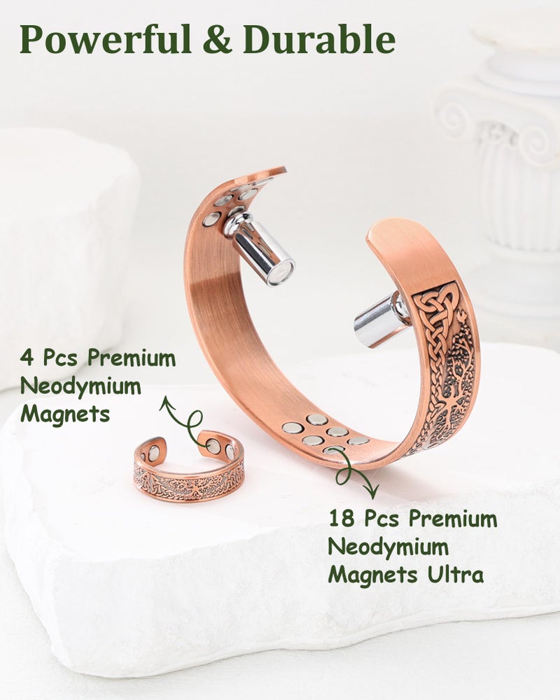 Fashtour Copper Bracelet for Men, 99.99% Pure Copper Bracelet, 18X Enhanced Strength Magnetic with Neodymium Magnets(Tree of life) (copper356-18) - Image 4