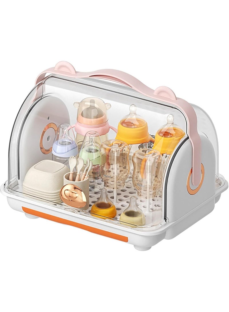 DURKU Baby Bottle Drying Rack and Storage Holder - Large Nursing Bottle Organizer With Cover - Portable Kitchen Cabinet Organizer for Baby Bottles and Accessories - Image 1