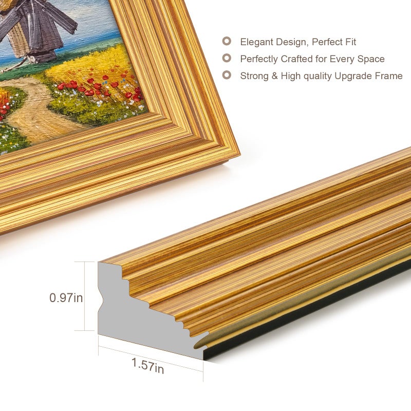 GULETHUN 24x36 Frame, Transitional Modern Design Picture Frames, 24 by 36 Rustic Poster Frame for Home Decor, Gold Vintage Photo Frames, Horizontal or Vertical Display, Choose Size & Color - Image 4